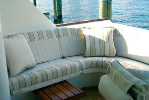 Marine interiors include, flooring, window treatments, seat cushions, upholstery and other fabric-covered applications, and present unique conditions and challenges. There are many types of fabric that work well within these constraints.