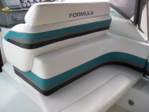 The cockpit upholstery colors were an easy choice. We matched the hull stripe colors and stayed close to the original factory design.