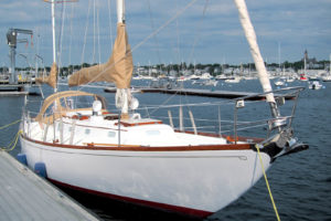 Our project traditional dodger on our customer's late-60s Hinckley Bermuda 40 in Marblehead, Mass.