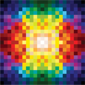 Fun and very colorful series of squares or pixels in all the colors of the spectrum, from light to dark.