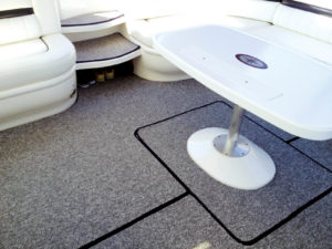 Woven vinyl flooring can be installed in exterior marine flooring areas with Velcro, snaps or vinyl adhesive.