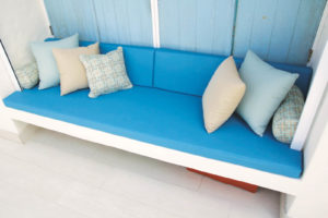 Because all-vinyl cushions trap and hold air, ventilation release is important, says Terri Madden of Sea Sand and Air Interiors of San Juan, Puerto Rico. "This can be done with mesh bands, grommets or ventilators in the back of this style of cushion."