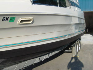 The fabricators at Minnesota’s Afton Marina and Yacht Club had their work literally cut out for them repairing a sizable gash in the side of this Bayliner.