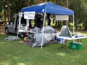 The van and equipment can easily go on location at the local yacht club for repairing boat covers. 