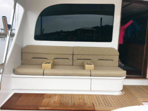 Climate-controlled mezzanine seating was created by Bill Marriott from Extreme Upholstery Designs, Charleston, S.C., for a customer who requested both heat and air conditioning for fishing trips.
