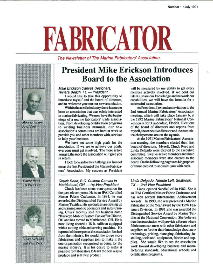 Page 1 of the first Marine Fabricators Association newsletter.