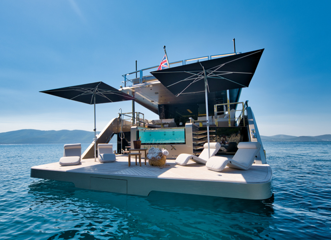 A mega yacht on the water.